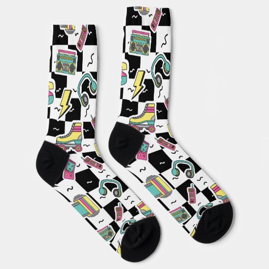 Retro 90s Roller Skate Pattern Socks  Socken (Rechts)