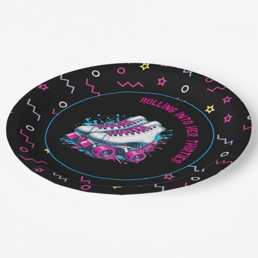 Retro 90s Roller Skating Party Pappteller (Schrägansicht)