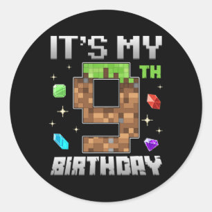 Retro 9. Geburtstag Junge Level 9 Videospieler Pix Runder Aufkleber