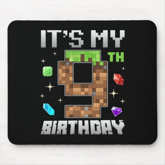 Retro 9th Birthday Boy Level 9 Video Gamer Pixel G Mousepad (Vorne)