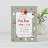 Retro 9th Day of Christmas Cute Mid-Century Xmas Einladung (Stehend Vorderseite)