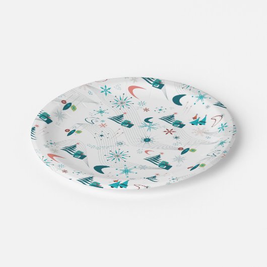 Retro A Go-Go Weihnachten Pappteller (Schrägansicht)