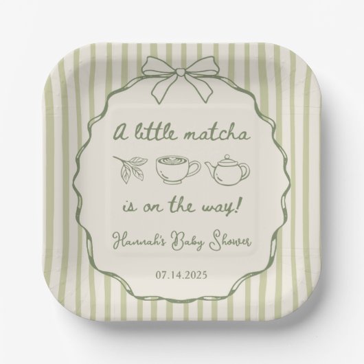 Retro A Little Matcha Tea Baby Dusche Pappteller (Vorderseite)
