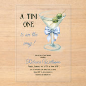 Retro A Tini One Martini Blue Bow Boy Baby Shower Acryleinladungen (Vorderseite)
