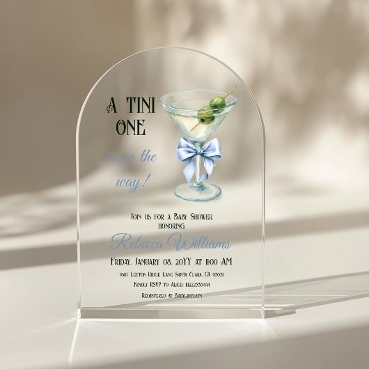 Retro A Tini One Martini Blue Bow Boy Baby Shower Acryleinladungen