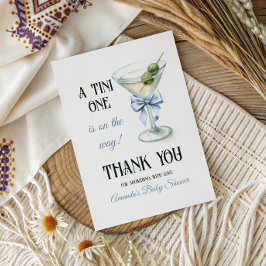 Retro A Tini One Martini Blue Bow Boy Baby Shower Dankeskarte