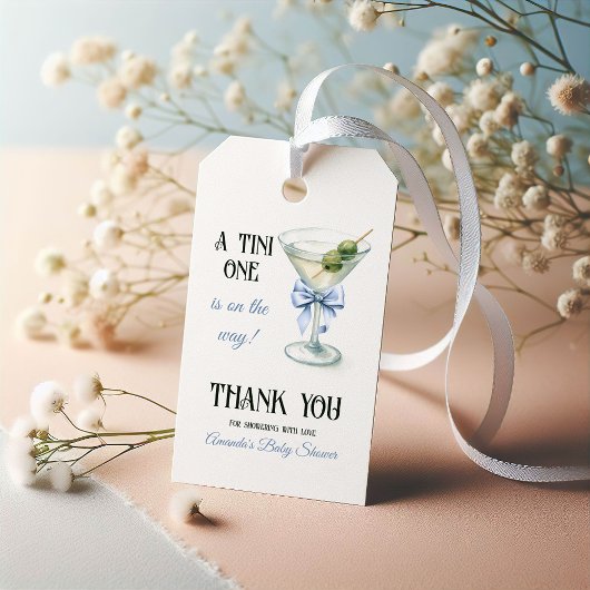 Retro A Tini One Martini Blue Bow Boy Baby Shower Geschenkanhänger