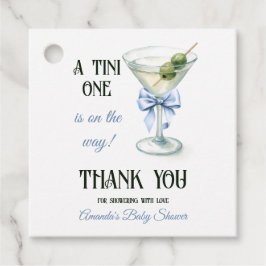 Retro A Tini One Martini Blue Bow Boy Baby Shower Geschenkanhänger