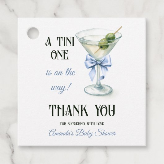 Retro A Tini One Martini Blue Bow Boy Baby Shower Geschenkanhänger (Vorderseite)