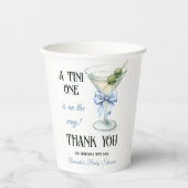Retro A Tini One Martini Blue Bow Boy Baby Shower Pappbecher (Vorderseite)