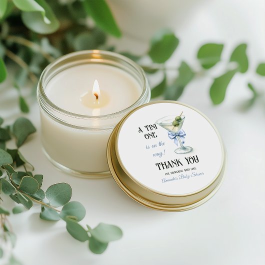 Retro A Tini One Martini Blue Bow Boy Baby Shower Runder Aufkleber