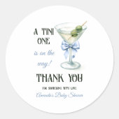 Retro A Tini One Martini Blue Bow Boy Baby Shower Runder Aufkleber (Vorderseite)