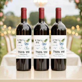 Retro A Tini One Martini Blue Bow Boy Baby Shower Weinetikett