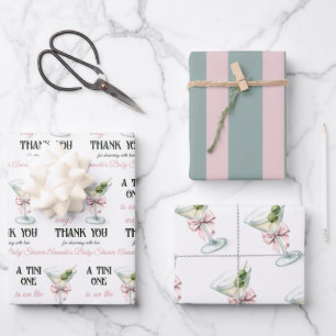 Retro A Tini One Martini Rosa Schleife Mädchen Bab Geschenkpapier Set