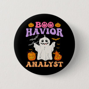 Retro Aba Therapeut Bcba Halloween Ghost Boo Havio Button