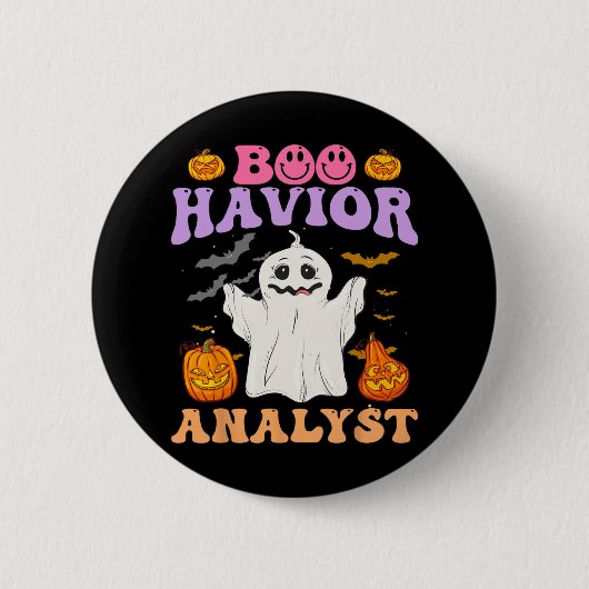 Retro Aba Therapeut Bcba Halloween Ghost Boo Havio Button (Vorderseite)