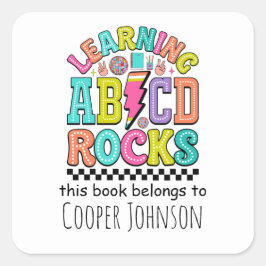 Retro abc dieses Buch gehört Kindern Buchzeichen Quadratischer Aufkleber