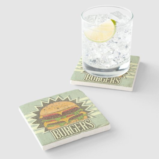 Retro Abdeckung für Schnellimbiss-Menü Steinuntersetzer (Seitenansicht)