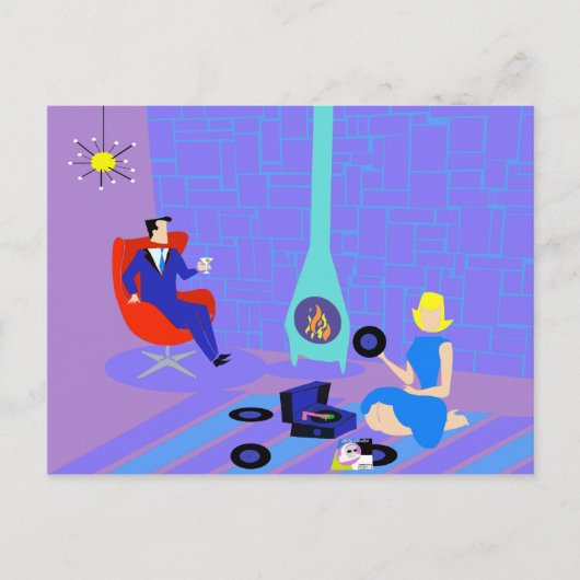 Retro-Abend auf Zuhause Postkarte (Vorderseite)