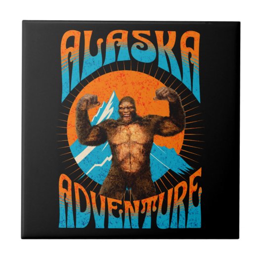 Retro-Abenteuer Sasquatch-Berg Alaska Fliese (Vorderseite)