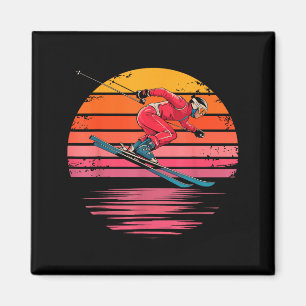 Retro-Abfahrtsski, Vintage-Sonnenuntergang, Sportl Magnet