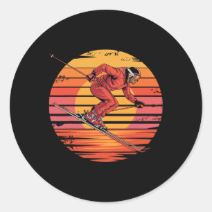Retro-Abfahrtsskilauf Vintage-Sonnenuntergang-Spor Runder Aufkleber
