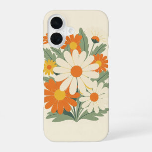 Retro abgerundete Blütenblatt-Margerite-Kunst iPhone 16 Hülle