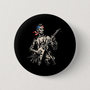 Retro Abraham Lincoln spielt Gitarre Rock Roll Button