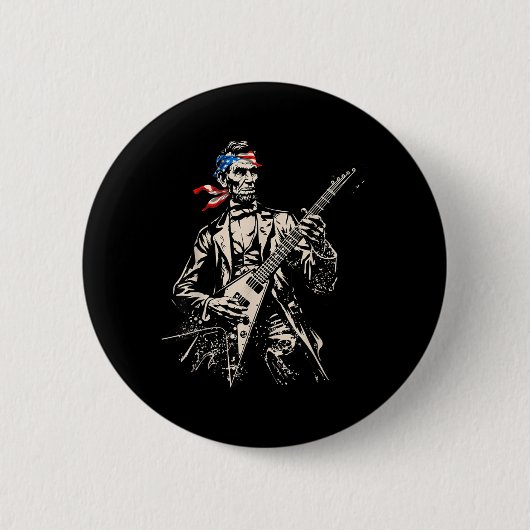 Retro Abraham Lincoln spielt Gitarre Rock Roll Button (Vorderseite)
