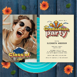 Retro Abschluss Farbiges Foto Party Einladung