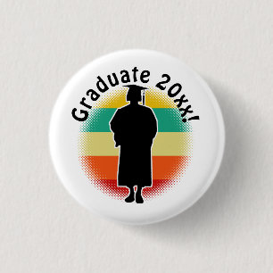 Retro Abschluss Graduate Cap & Gown Girl Button