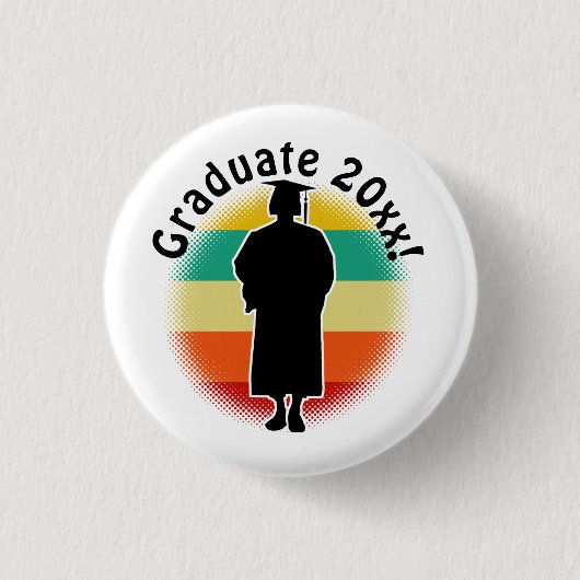 Retro Abschluss Graduate Cap & Gown Girl Button (Vorderseite)