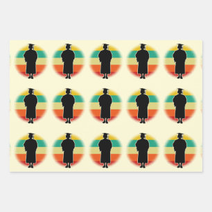 Retro Abschluss Graduate Cap & Gown Girl Geschenkpapier Set