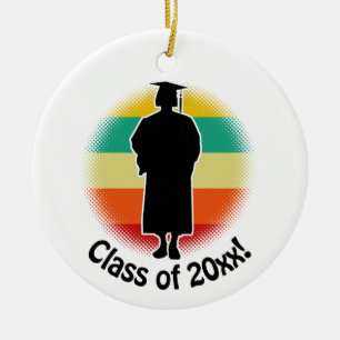 Retro Abschluss Graduate Cap & Gown Girl Keramik Ornament