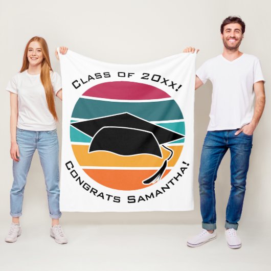 Retro Abschluss Graduate Cap Mortarboard Fleecedecke (Beispiel)