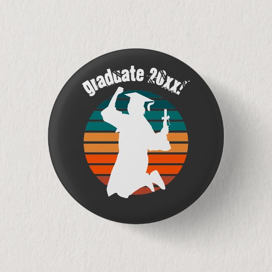 Retro Abschluss Graduate Jumping for Joy Rainbow Button (Vorderseite)