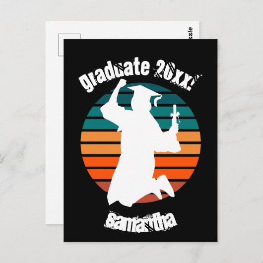 Retro Abschluss Graduate Jumping for Joy Rainbow Postkarte (Vorne/Hinten)
