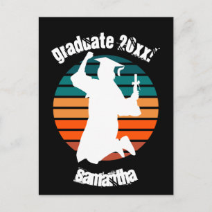 Retro Abschluss Graduate Jumping for Joy Rainbow Postkarte