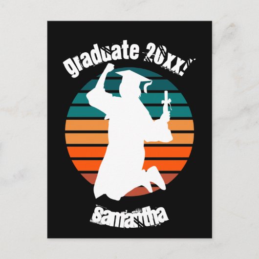 Retro Abschluss Graduate Jumping for Joy Rainbow Postkarte (Vorderseite)