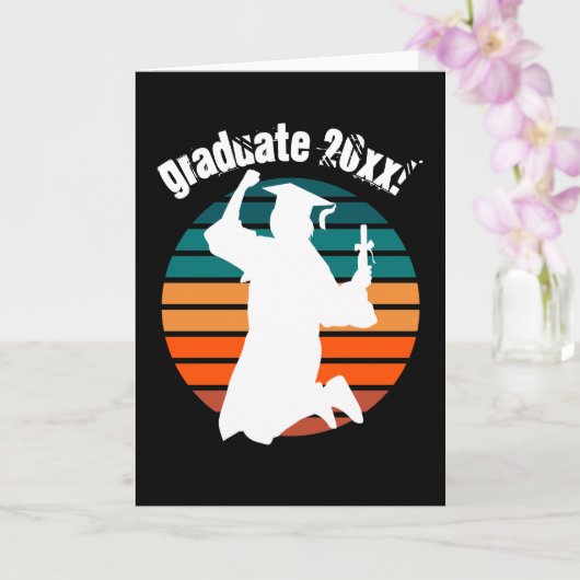 Retro Abschluss Graduate Jumping für Joy Rainbow Karte (Orchidee)