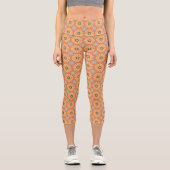 Retro Abstrablau und Orange Daisies Muster Capri Leggings (Vorderseite)