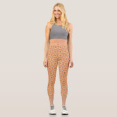 Retro Abstrablau und Orange Daisies Muster Capri Leggings (Vorderseite)