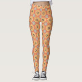 Retro Abstrablau und Orange Daisies Muster Leggings (Vorderseite)