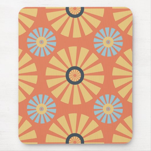 Retro Abstrablau und Orange Daisies Muster Mousepad (Vorne)