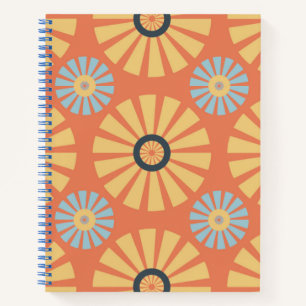 Retro Abstrablau und Orange Daisies Muster Notizblock