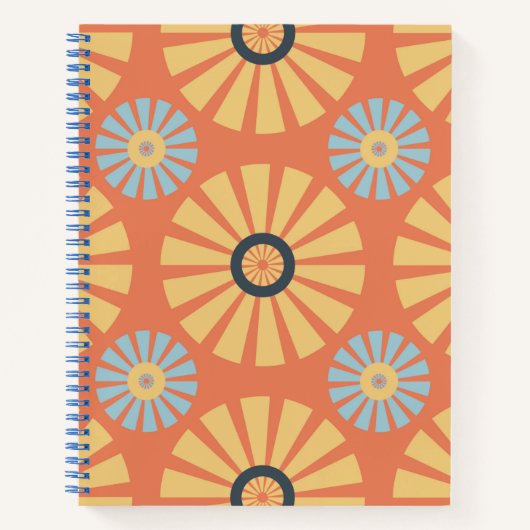 Retro Abstrablau und Orange Daisies Muster Notizblock (Vorderseite)