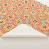 Retro Abstrablau und Orange Daisies Muster Sherpadecke (3/4)