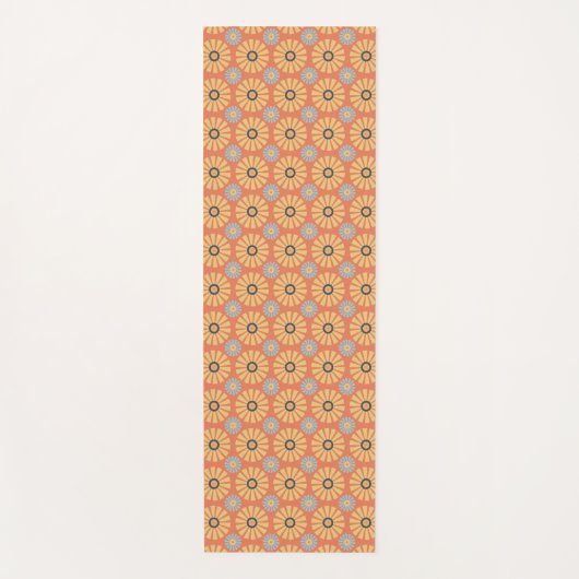 Retro Abstrablau und Orange Daisies Muster Yogamatte (Vorderseite)