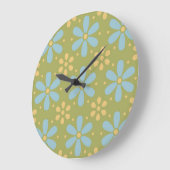 Retro Abstract Blue and Yellow Flowers Pattern Große Wanduhr (Winkel)