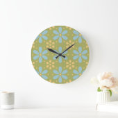 Retro Abstract Blue and Yellow Flowers Pattern Große Wanduhr (Zuhause)